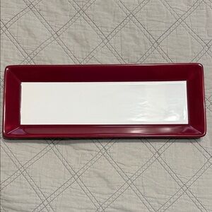 Pampered Ched Simple Additions Cranberry/White Rectangular Serving Platter